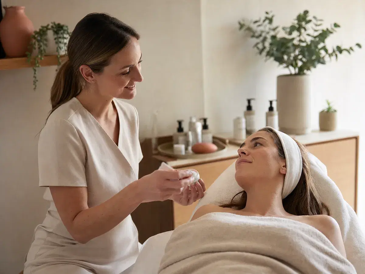 A beauty therapist caring for a client in a calm independent studio
