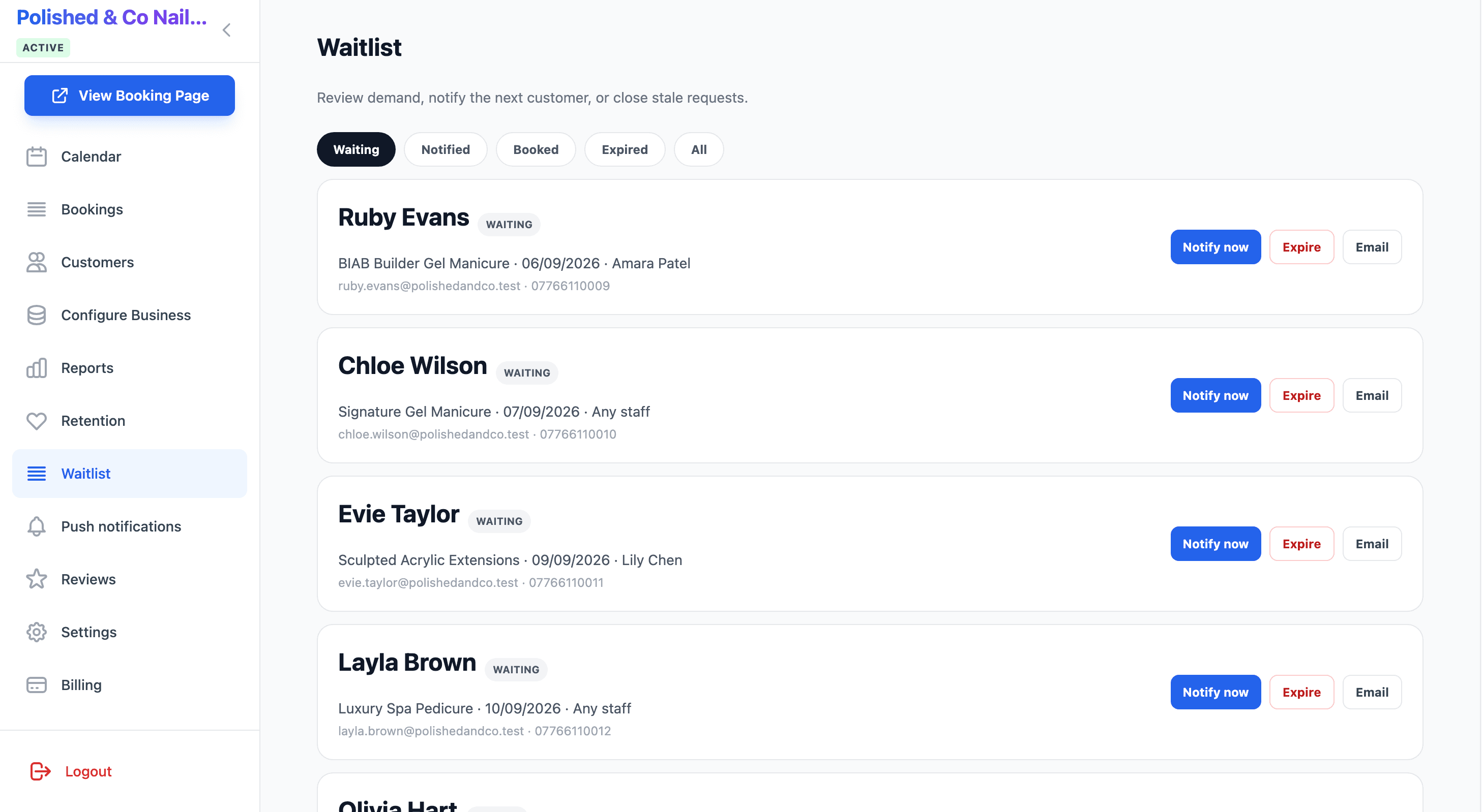 Slotivo Waitlist Management for Nail Salons