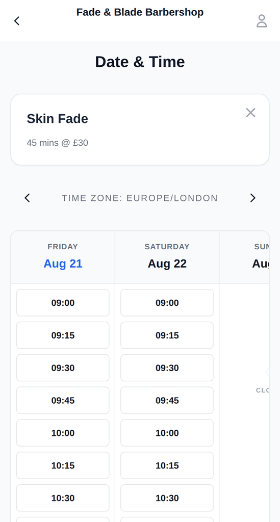 Customer booking from the Slotivo app