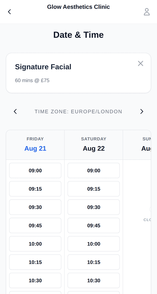 Customer booking from the Slotivo app