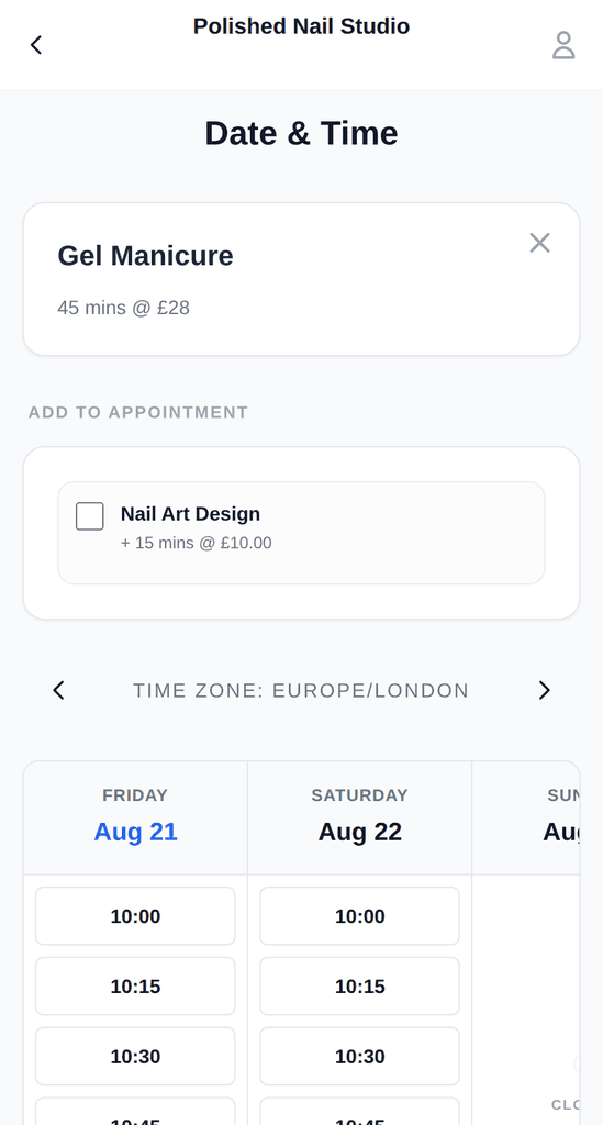 Customer booking from the Slotivo app