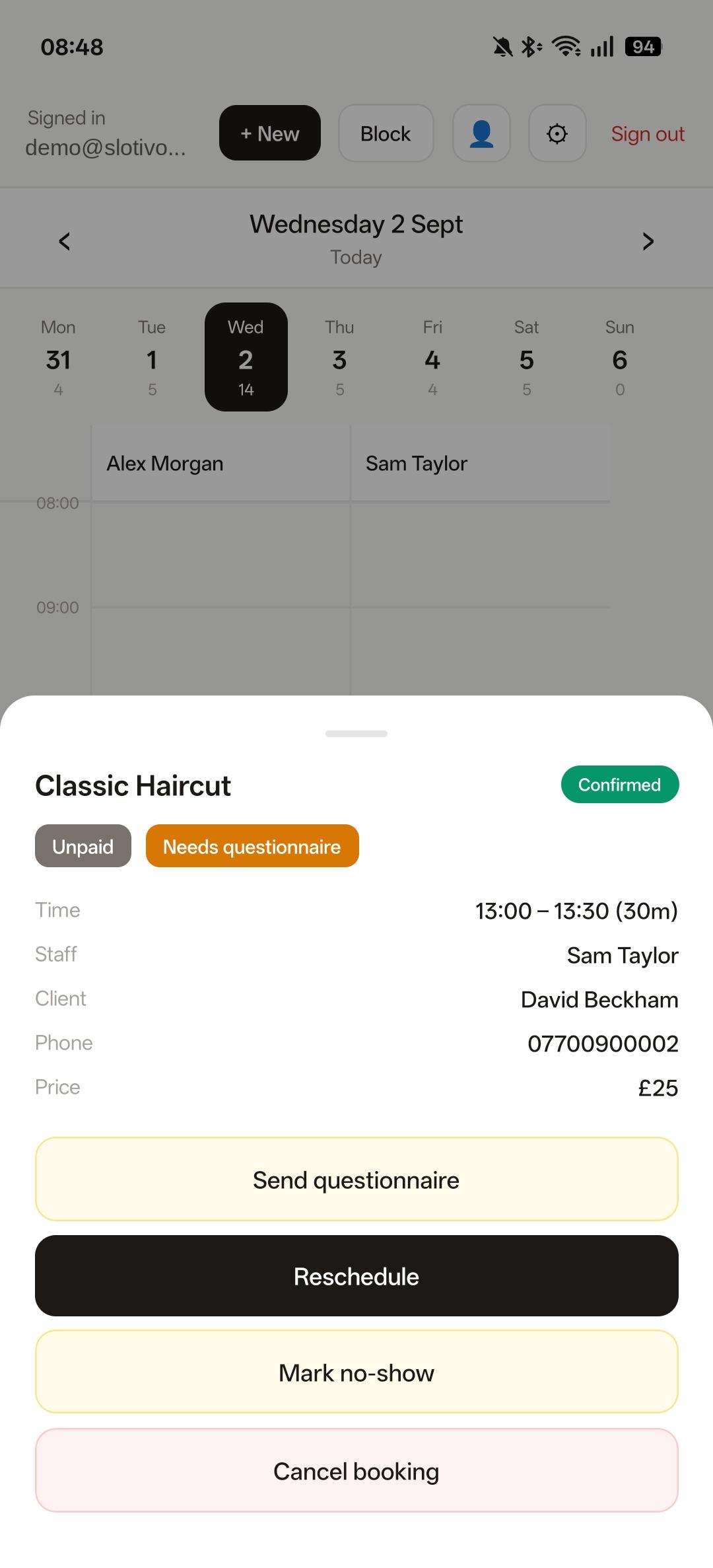 Rapid Mobile Booking Actions