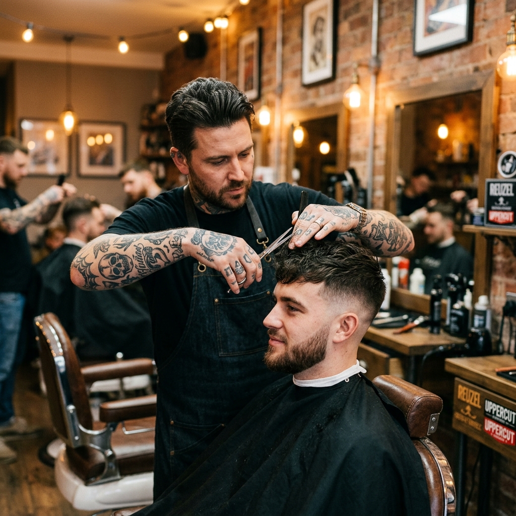 UK Barbershop detailing a clean fade cut